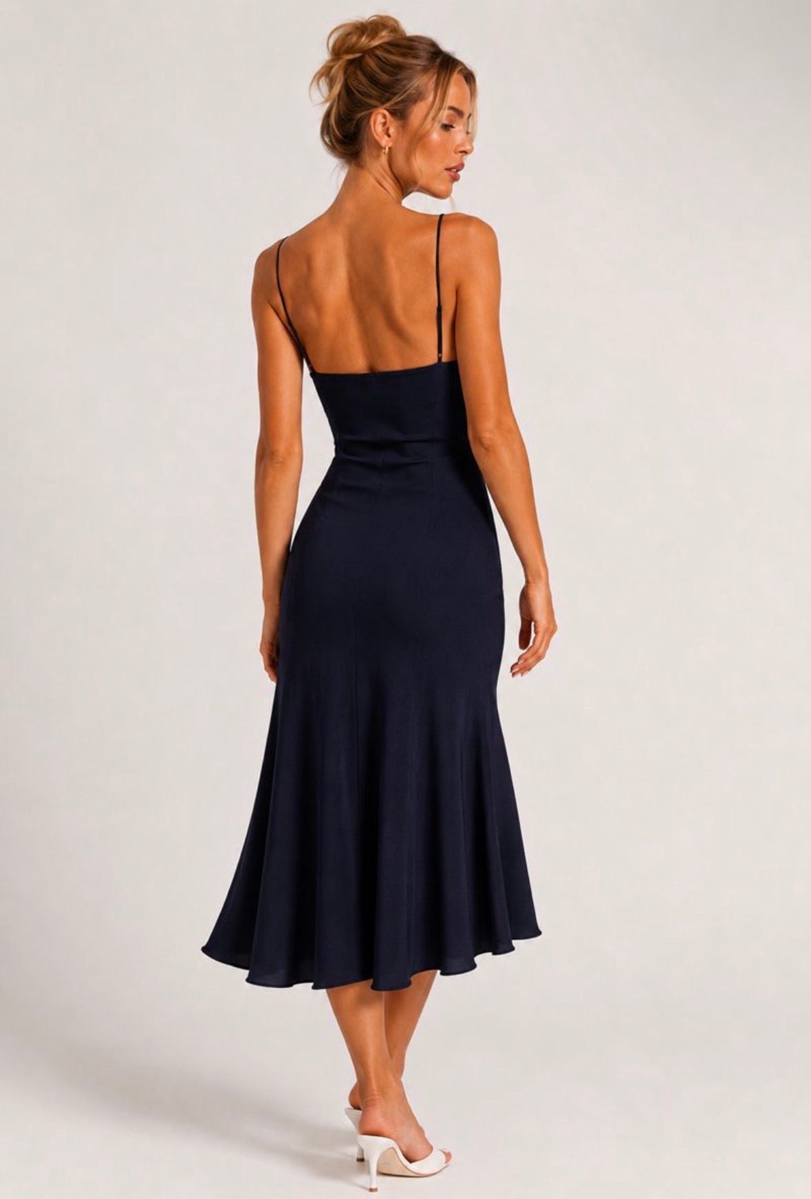 midnight blue satin dress