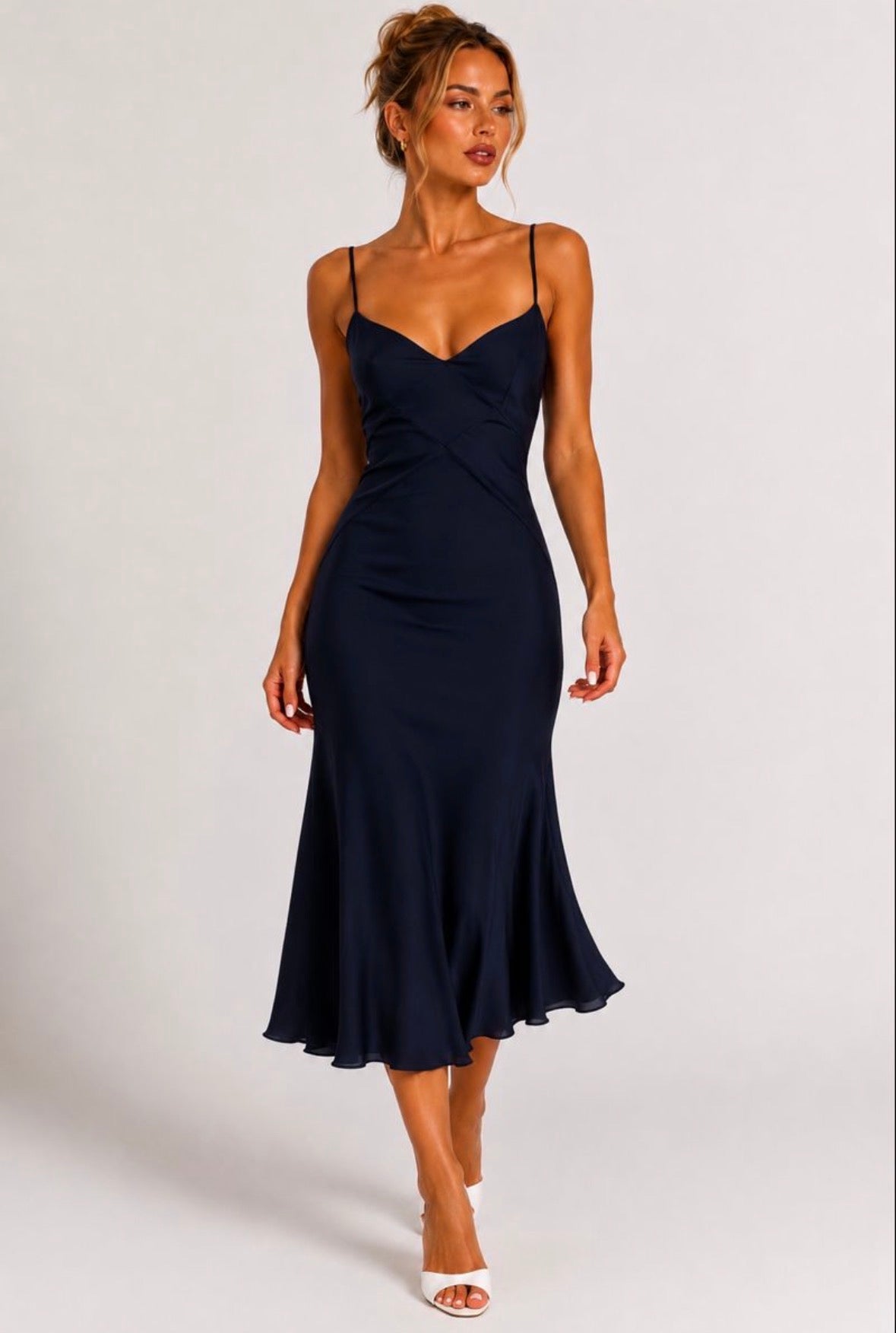 midnight blue satin dress